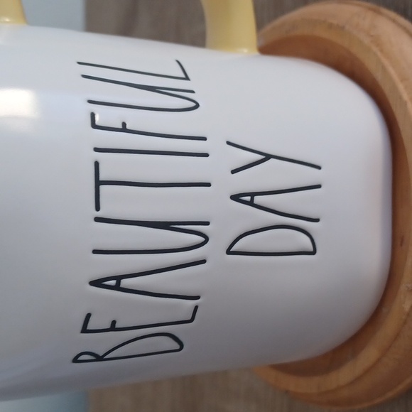 2 FOR $20 Rae Dunn White Ceramic BEAUTIFUL DAY Mug With Yellow Interior & Handle - Picture 6 of 9